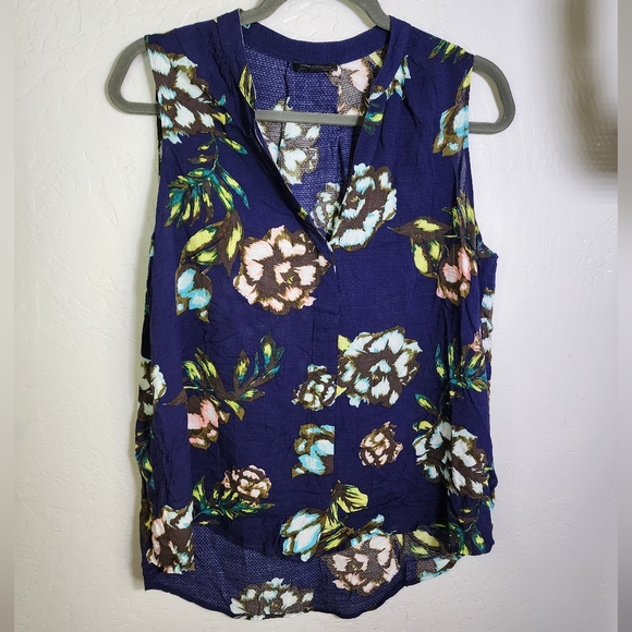 Lord & Taylor Navy Floral Button Up Tank Blouse Size Large - Picture 1 of 7